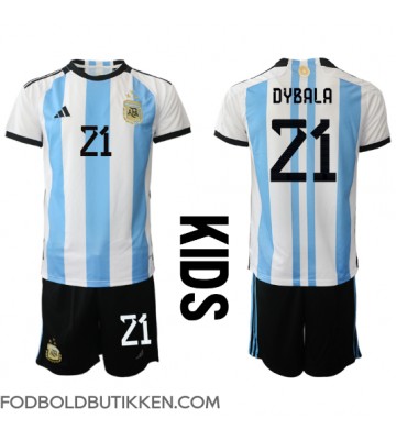 Argentina Paulo Dybala #21 Hjemmebanetrøje Børn VM 2022 Kortærmet (+ Korte bukser)